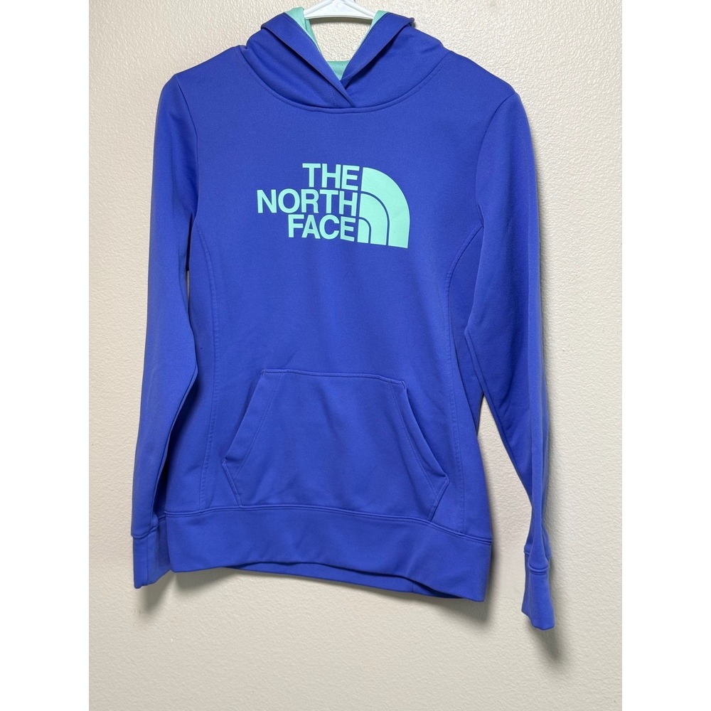 The North Face Womens Blue Mint Green Logo Pullover Hoodie Size Small